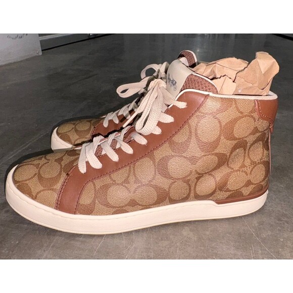 Coach | Clip | HighTop | Sneakers | Khaki/Saddle | Signature Leather/Canvas |10D main image 12
